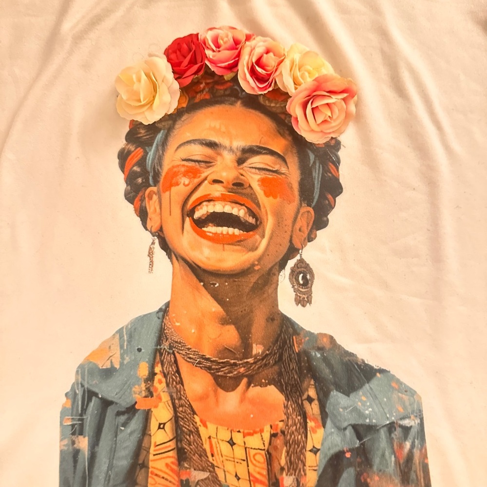 Frida Kahlo tshirt with 3D Floral Accents